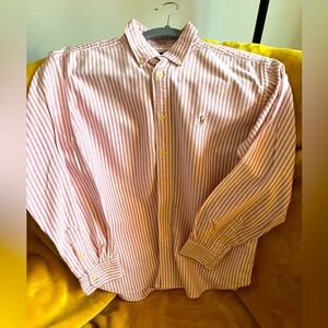 Boys button down muted red striped shirt size M Ralph Lauren